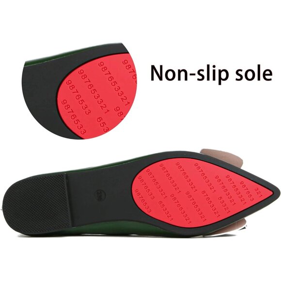 Women Blackish Green Artificial lacquer leather Pointed Toe Bow Foam Flats - Picture 3 of 5